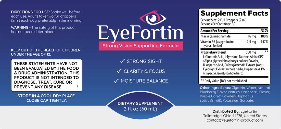 EyeFortin Supplement Facts Label